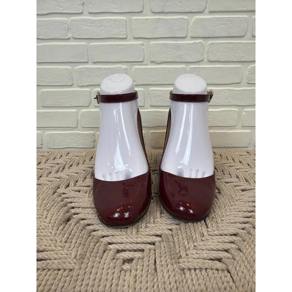 Kate Spade New York Mary Jane Block Heels Burgundy Patent Leather 7.5